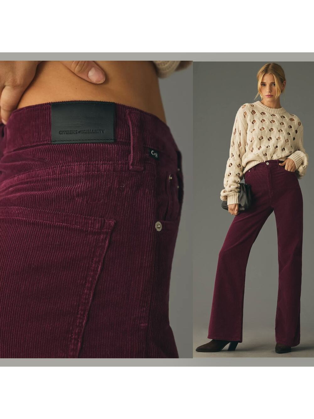 New $240 CITIZENS OF HUMANITY Paloma Corduroy Pants Wide Leg Baggy Red Hippie